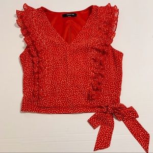 Sugar+Lips Red Polka Dot Ruffle Crop Top